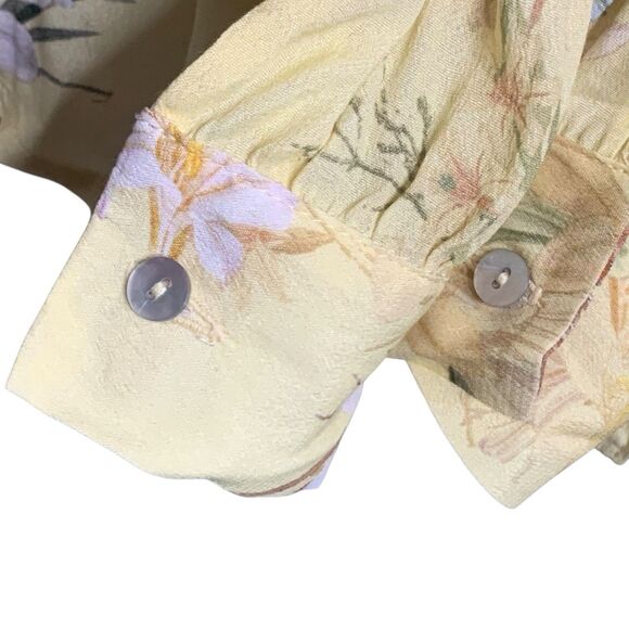 RAVN Revolve Ai Floral Blouse Oversized Long Sleeve Button Front Italy Yellow XS - Picture 6 of 16